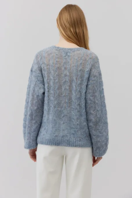 Pulover din lana de alpaca albastru deschis