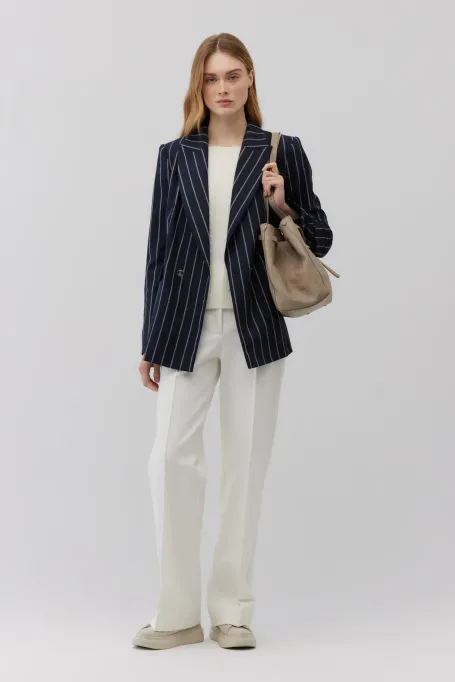 Jachetă în dungi bleumarin cu cașmir