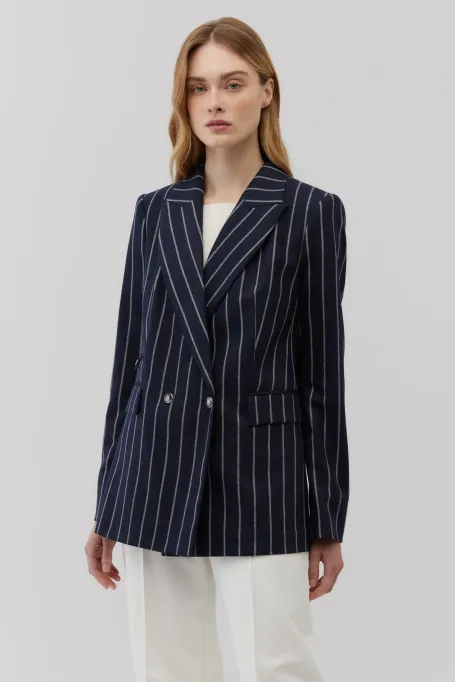 Jachetă în dungi bleumarin cu cașmir