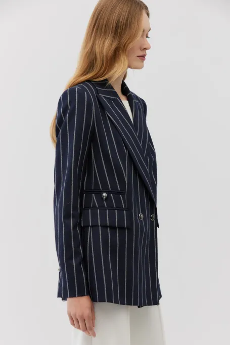 Jachetă în dungi bleumarin cu cașmir