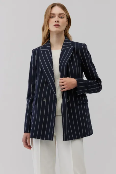 Jachetă în dungi bleumarin cu cașmir