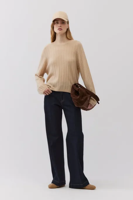 Bluză de cașmir cu dungi bej