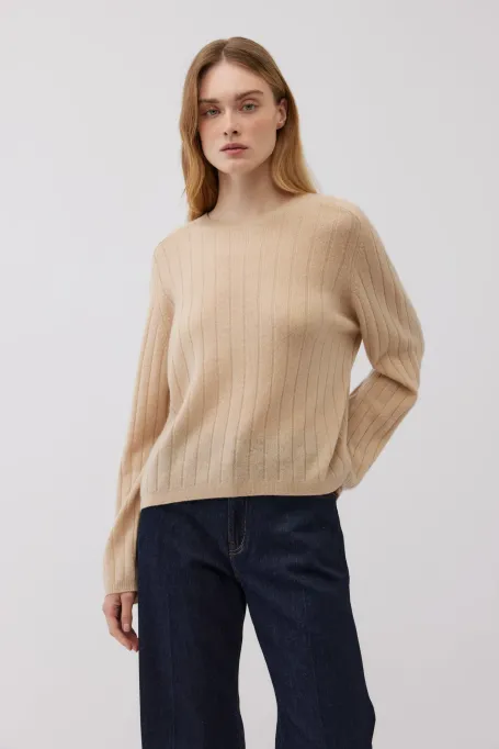Bluză de cașmir cu dungi bej