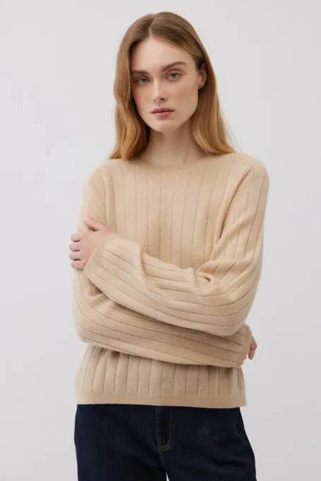 Bluză de cașmir cu dungi bej