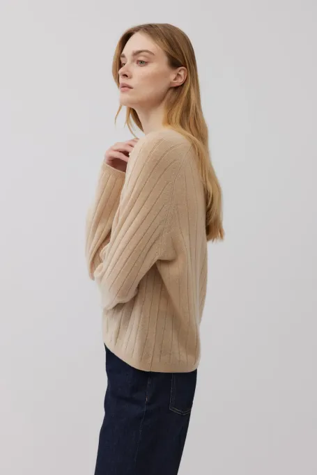 Bluză de cașmir cu dungi bej