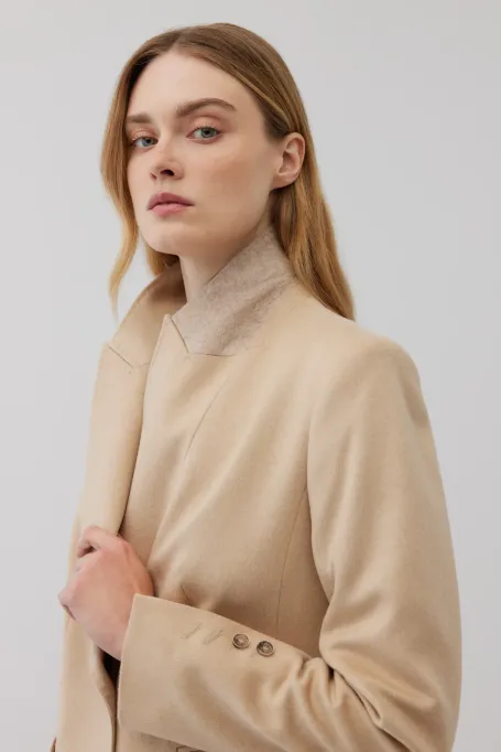 Jachetă din lână Camel Bej Albino