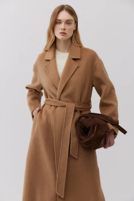 Palton din lână camel dublă