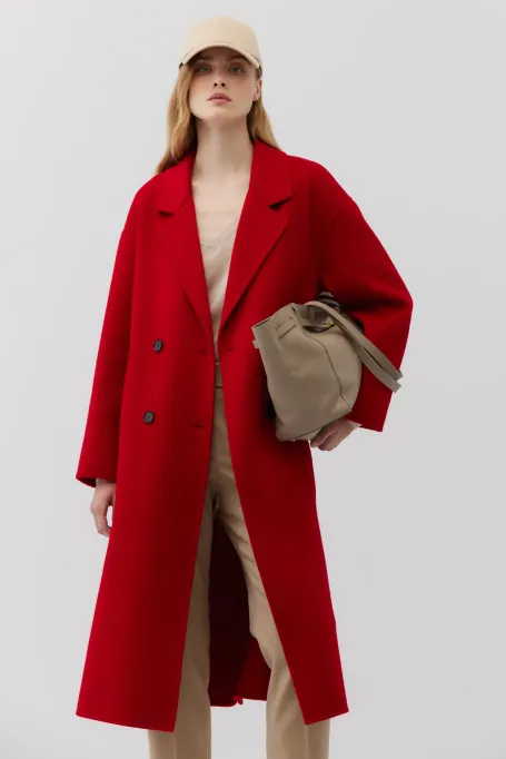 Palton dublu roșu cu mătase
