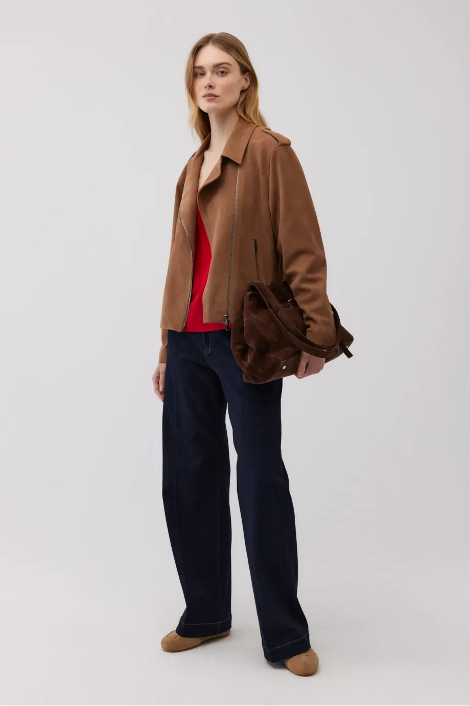 Geaca din piele intoarsa camel Geaca din piele intoarsa camel