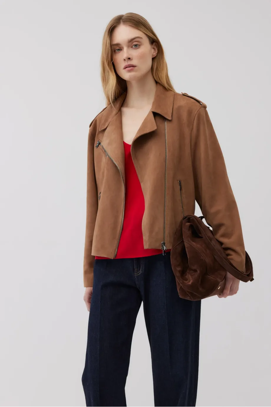 Geaca din piele intoarsa camel Geaca din piele intoarsa camel