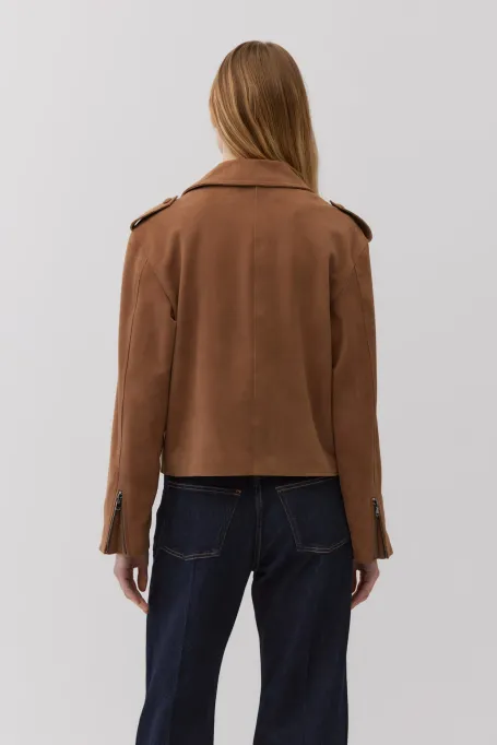 Geaca din piele intoarsa camel