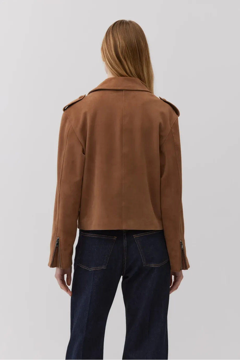 Geaca din piele intoarsa camel Geaca din piele intoarsa camel