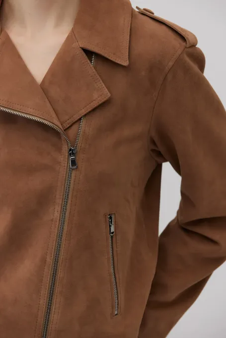 Geaca din piele intoarsa camel