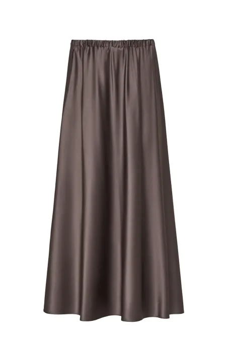 Fusta midi din mătase maro