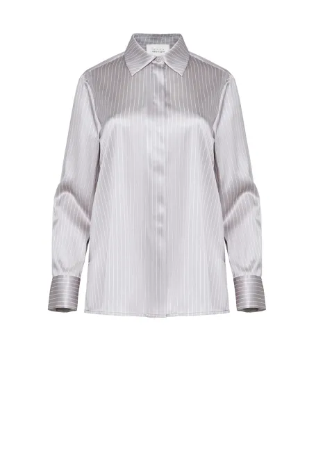 Cămașă lejeră de mătase albă cu dungi