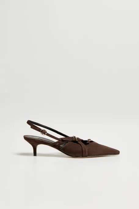 Pantofi slingback din piele intoarsa ciocolata