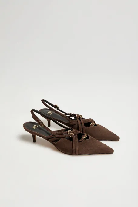 Pantofi slingback din piele intoarsa ciocolata