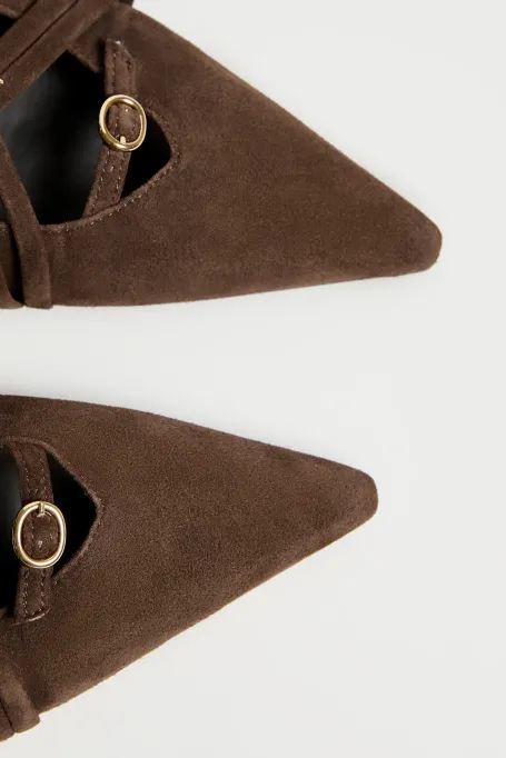 Pantofi slingback din piele intoarsa ciocolata