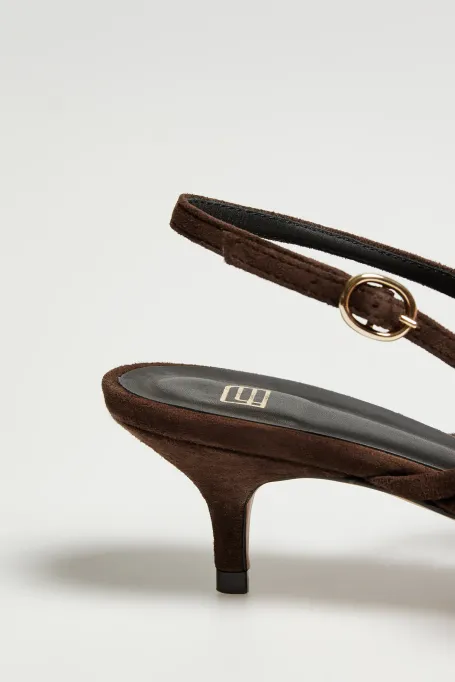 Pantofi slingback din piele intoarsa ciocolata