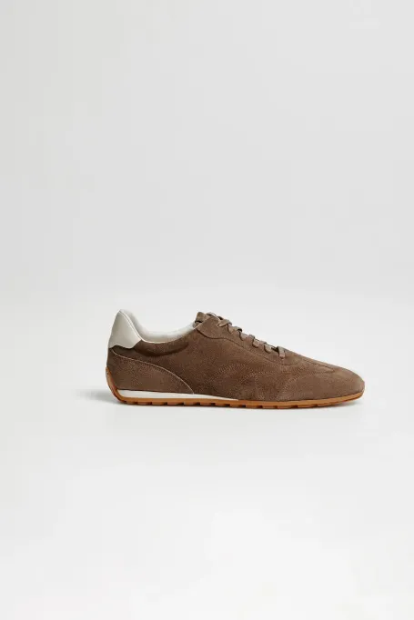 Tenisi retro maro din piele intoarsa