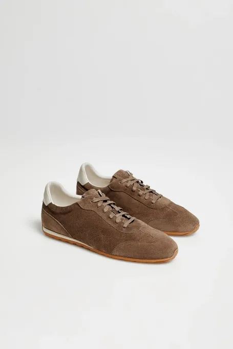 Tenisi retro maro din piele intoarsa