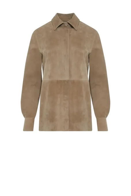 Camasa bej din piele naturala de piele intoarsa