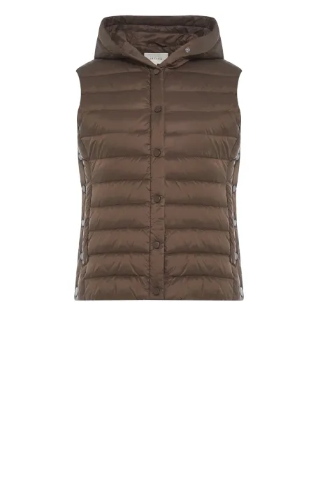 Vestă din puf maro cu glugă