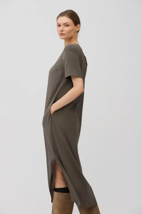 Rochie midi din mătase maro