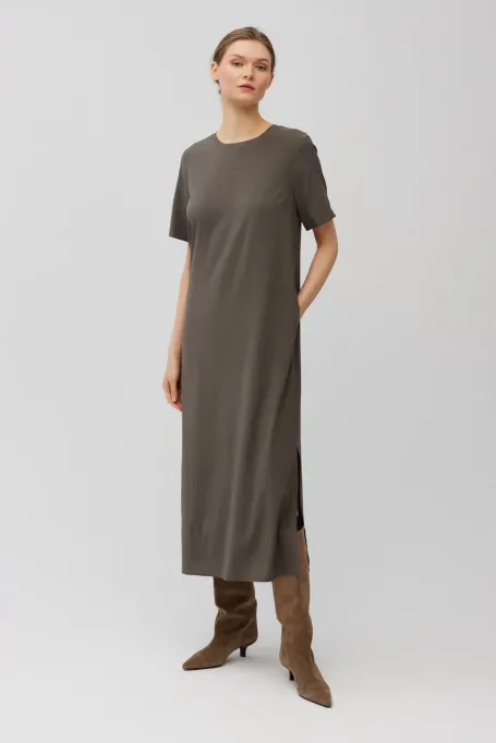 Rochie midi din mătase maro