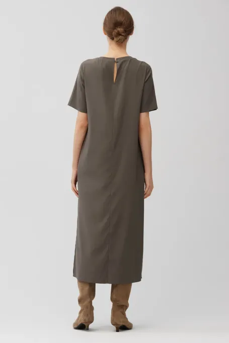 Rochie midi din mătase maro