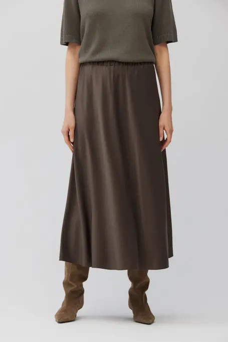Fusta midi din mătase maro