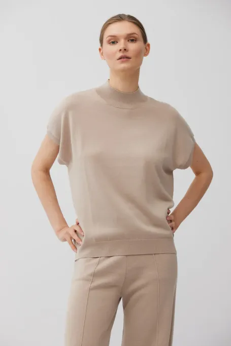 Bluză bej din lână merinos împletită