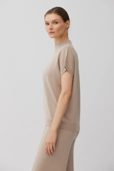 Bluză bej din lână merinos împletită