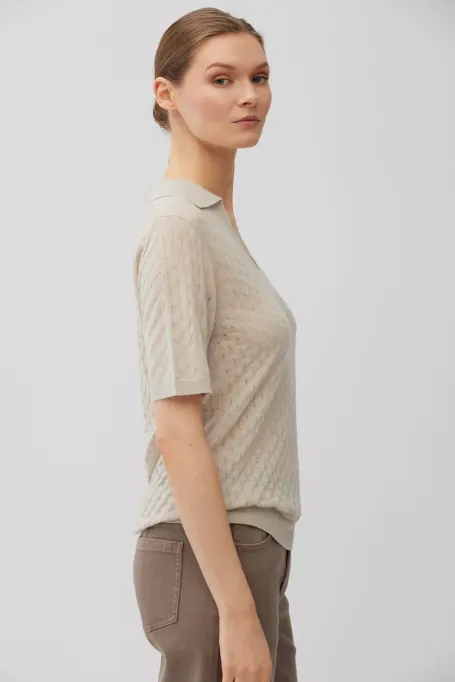 Tricou polo bej din lana merinos Tricou polo bej din lana merinos