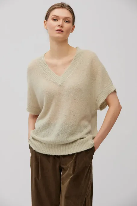 Pulover din lana de alpaca verde deschis