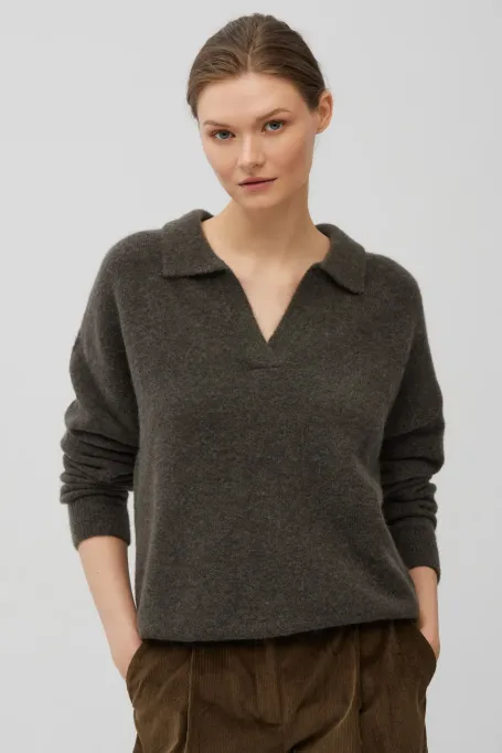 Pulover polo maro din lână de alpaca