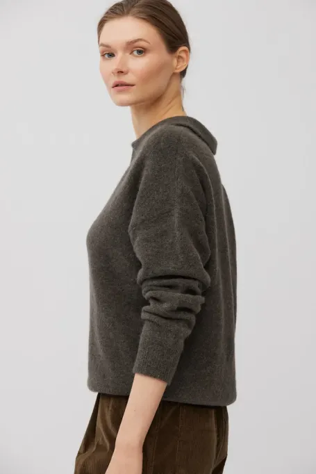 Pulover polo maro din lână de alpaca