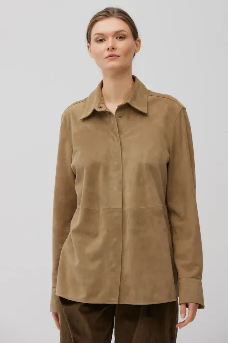 Camasa bej din piele naturala de piele intoarsa