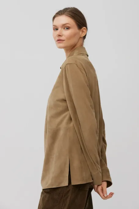 Camasa bej din piele naturala de piele intoarsa