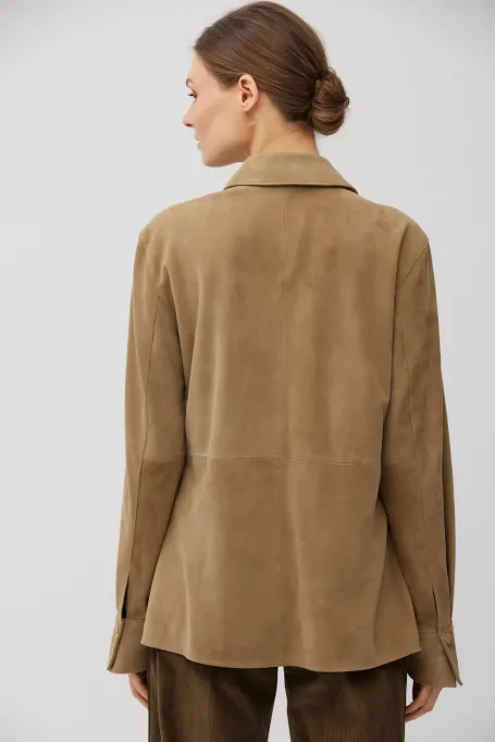 Camasa bej din piele naturala de piele intoarsa Camasa bej din piele naturala de piele intoarsa
