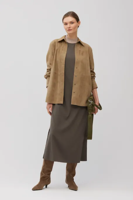 Rochie midi din mătase maro