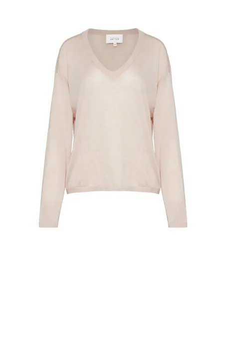 Bluză bej de cașmir cu decolteu în V