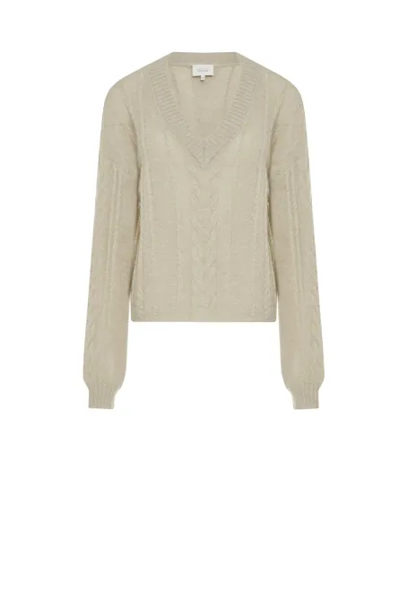 Pulover verde deschis din tricot liber cu lână de alpaca