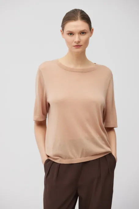 Tricou roz pudrat din cașmir și lyocell