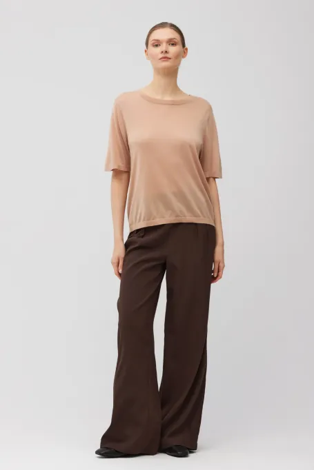 Tricou roz pudrat din cașmir și lyocell