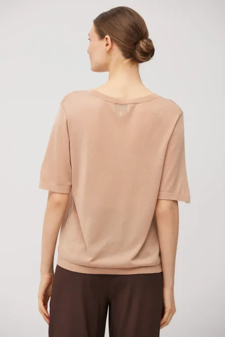 Tricou roz pudrat din cașmir și lyocell