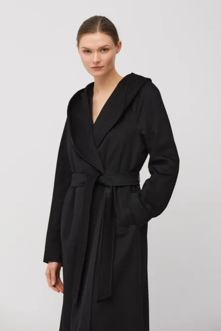 Palton negru de cașmir cu glugă