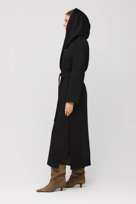 Palton negru de cașmir cu glugă