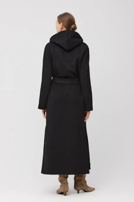 Palton negru de cașmir cu glugă
