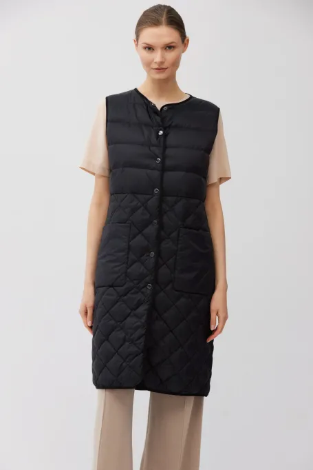 Vestă neagră cu puf lung